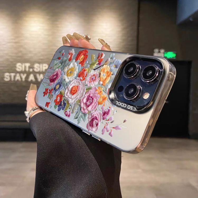 For iPhone 12 mini Flower Series Color Silver TPU Hybrid PC Phone Case