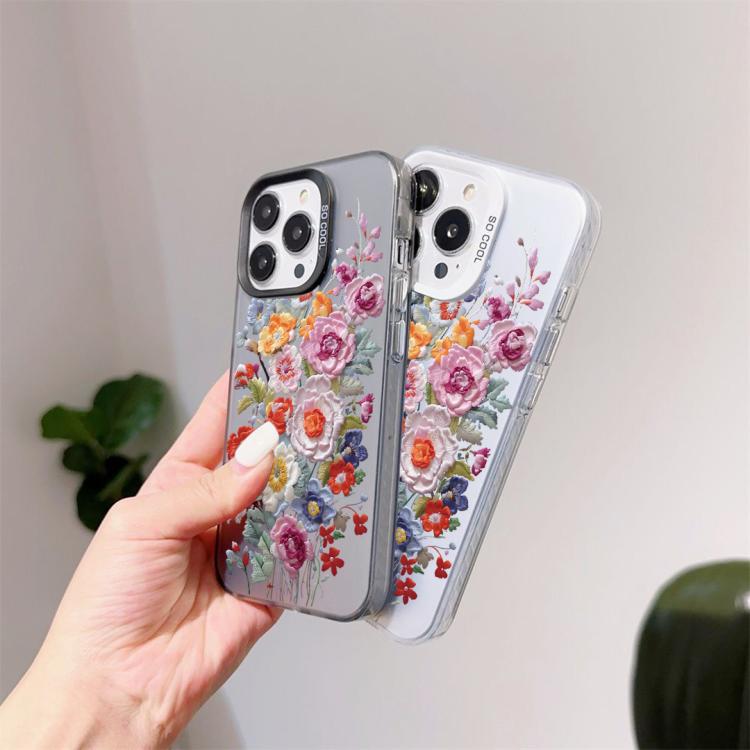 For iPhone 12 mini Flower Series Color Silver TPU Hybrid PC Phone Case