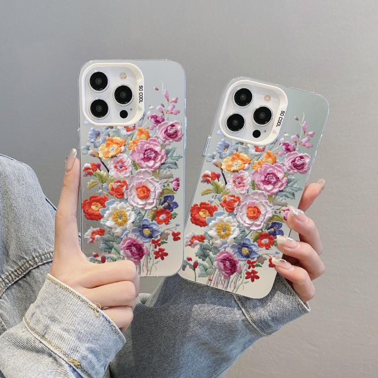 For iPhone 12 Pro Flower Series Color Silver TPU Hybrid PC Phone Case