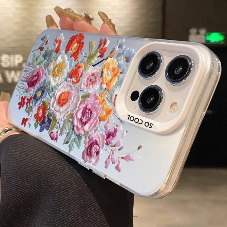 For iPhone 11 Pro Max Flower Series Color Silver TPU Hybrid PC Phone Case