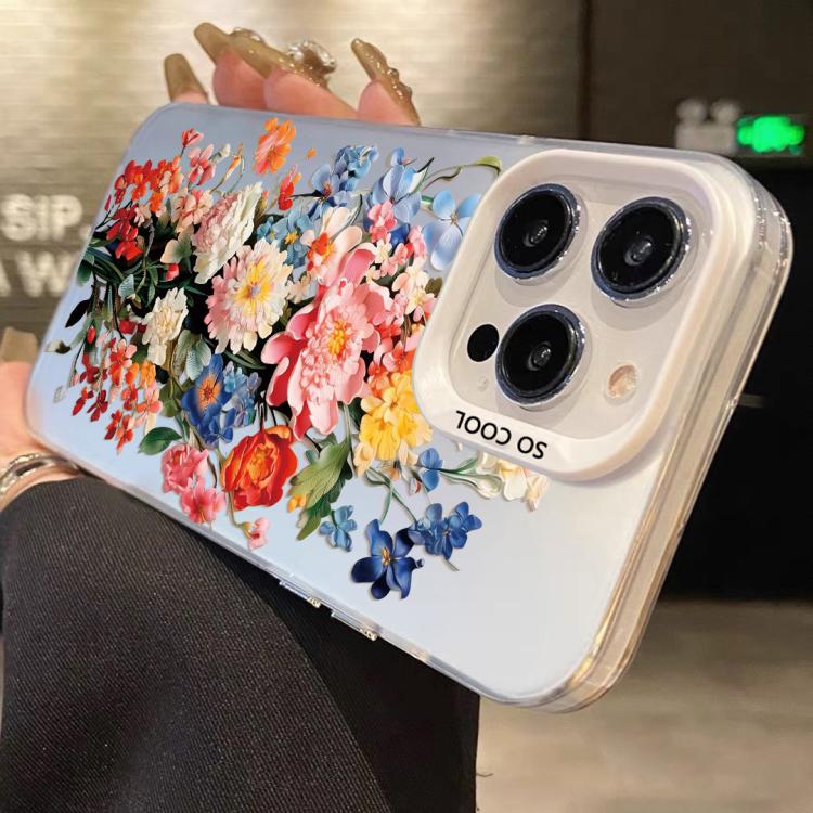 For iPhone 8 Plus / 7 Plus Flower Series Color Silver TPU Hybrid PC Phone Case