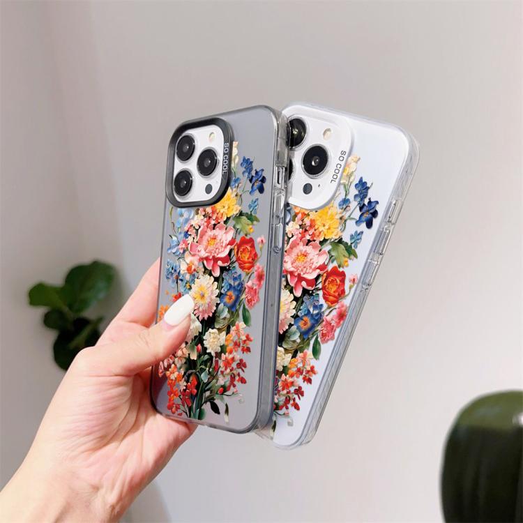 For iPhone 8 Plus / 7 Plus Flower Series Color Silver TPU Hybrid PC Phone Case