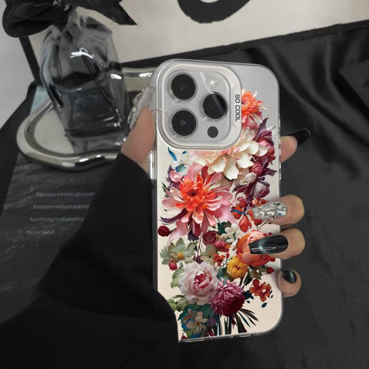 For iPhone 8 Plus / 7 Plus Flower Series Color Silver TPU Hybrid PC Phone Case