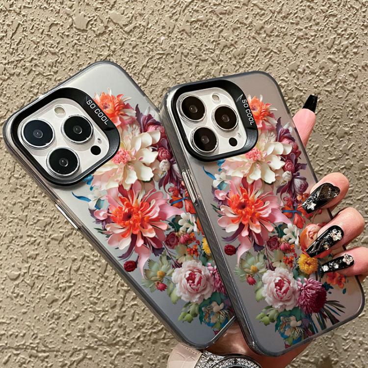 For iPhone XS Max Flower Series Color Silver TPU Hybrid PC Phone Case