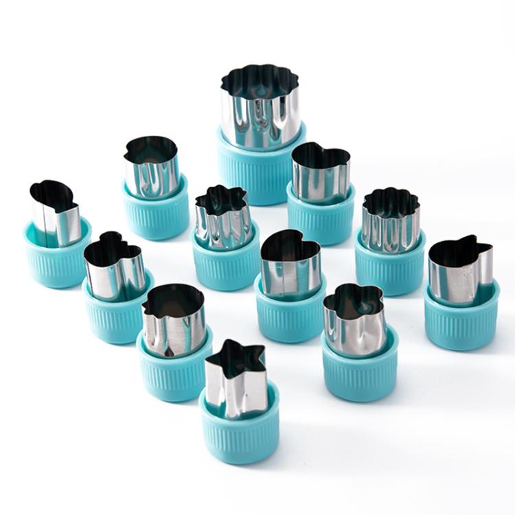 Stainless Steel Irregular Biscuit Mold Fruit Begetable Cutting Mold, Style:12pcs / Set Blue