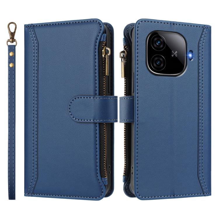 For vivo iQOO Z9 5G / Z9 Turbo 5G Magnetic Closure 9 Card Slots Zipper Leather Case with Hand Strap