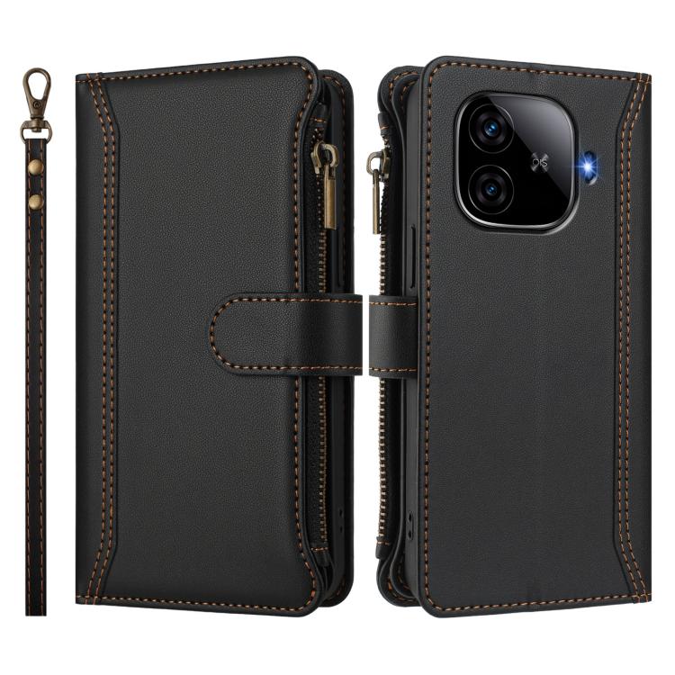 For vivo iQOO Z9 5G / Z9 Turbo 5G Magnetic Closure 9 Card Slots Zipper Leather Case with Hand Strap