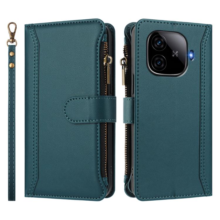 For vivo iQOO Z9 5G / Z9 Turbo 5G Magnetic Closure 9 Card Slots Zipper Leather Case with Hand Strap