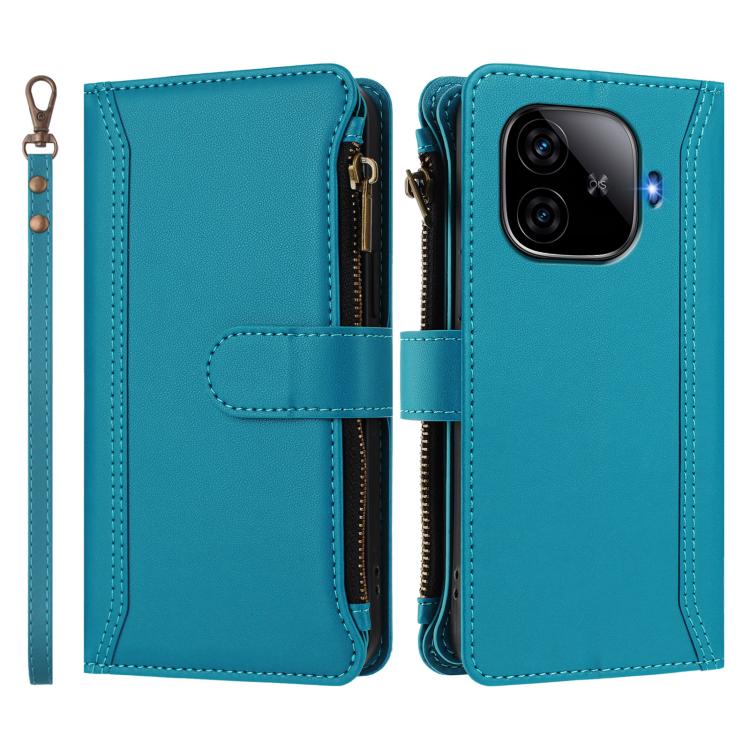 For vivo iQOO Z9 5G / Z9 Turbo 5G Magnetic Closure 9 Card Slots Zipper Leather Case with Hand Strap