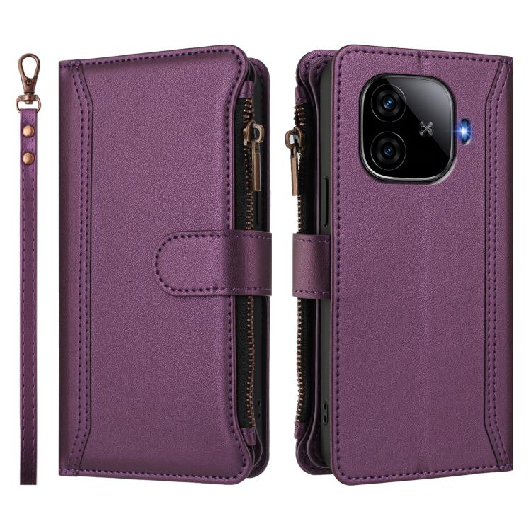For vivo iQOO Z9 5G / Z9 Turbo 5G Magnetic Closure 9 Card Slots Zipper Leather Case with Hand Strap