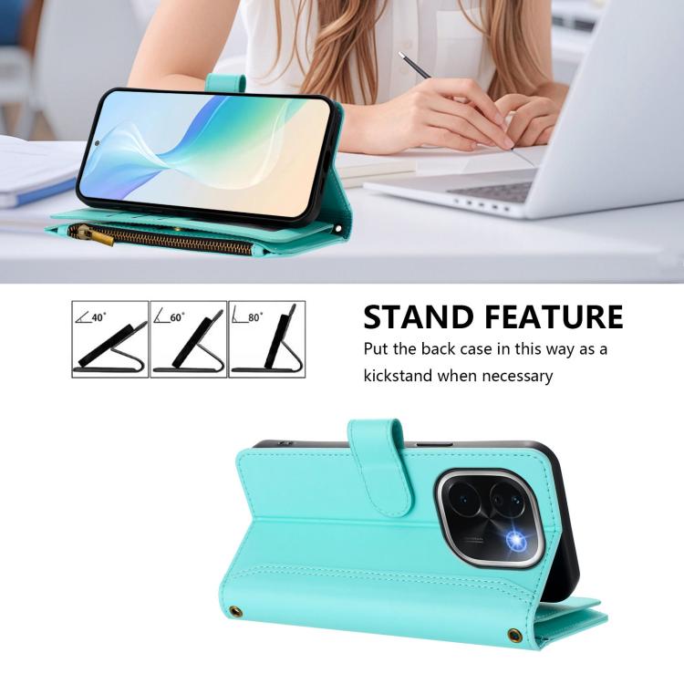 For vivo iQOO Z9s Pro 5G India Magnetic Closure 9 Card Slots Zipper Leather Case with Hand Strap