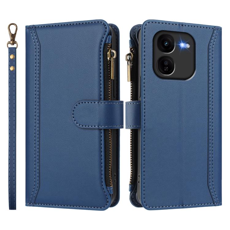For vivo iQOO Z9X Magnetic Closure 9 Card Slots Zipper Leather Case with Hand Strap