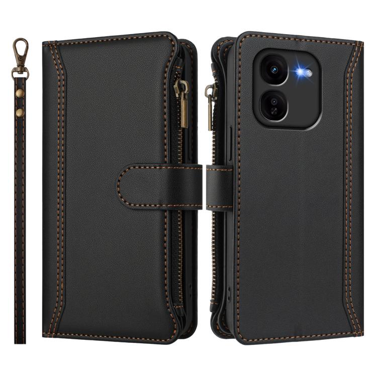 For vivo iQOO Z9X Magnetic Closure 9 Card Slots Zipper Leather Case with Hand Strap