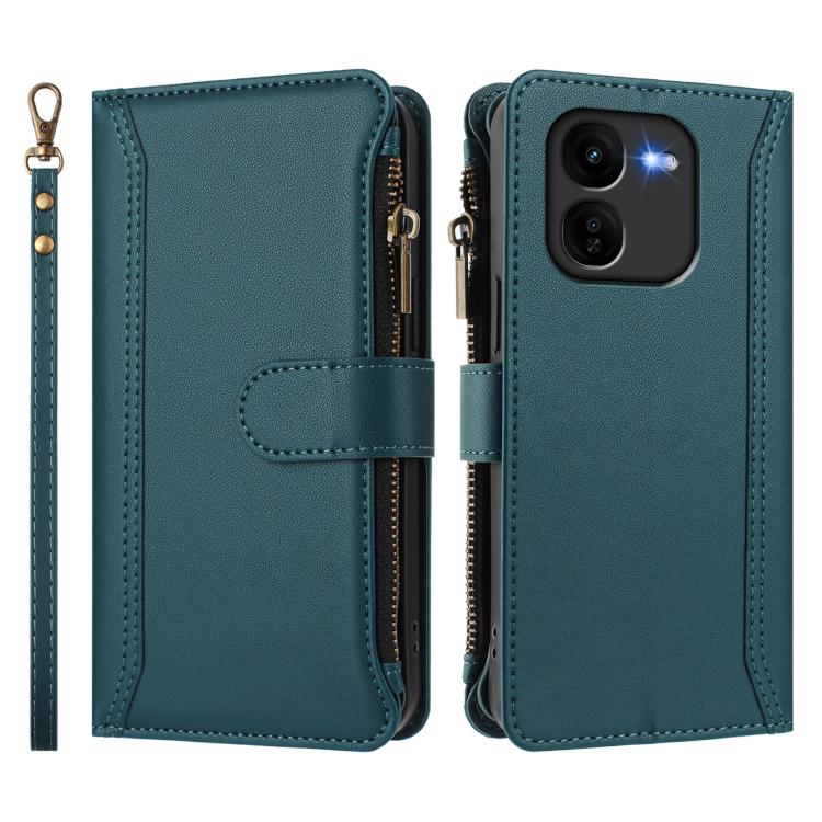 For vivo iQOO Z9X Magnetic Closure 9 Card Slots Zipper Leather Case with Hand Strap