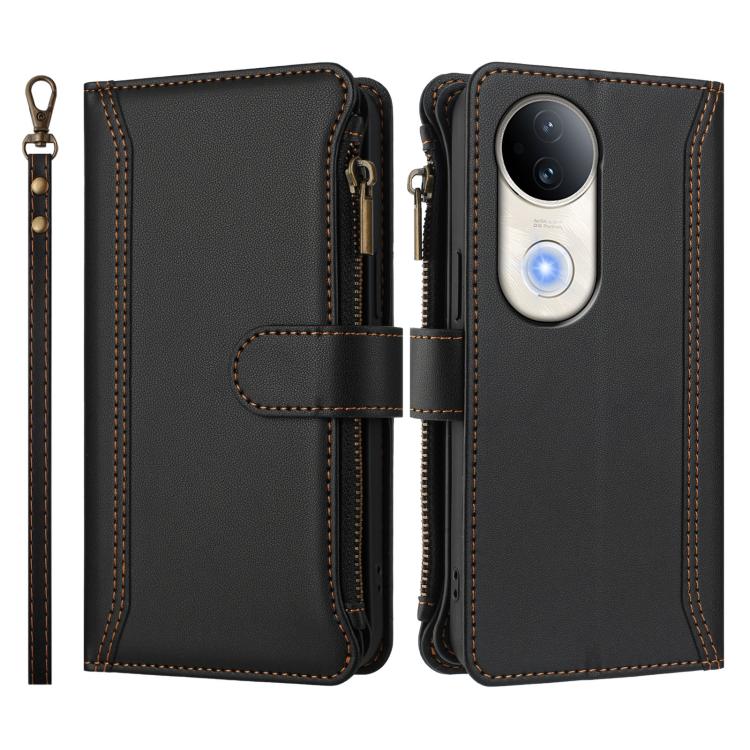 For vivo S20 5G Magnetic Closure 9 Card Slots Zipper Leather Case with Hand Strap
