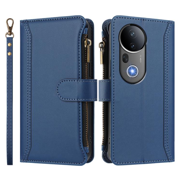 For vivo S20 Pro 5G Magnetic Closure 9 Card Slots Zipper Leather Case with Hand Strap