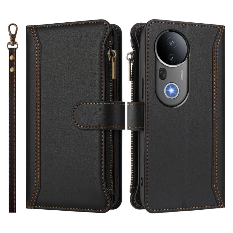 For vivo S20 Pro 5G Magnetic Closure 9 Card Slots Zipper Leather Case with Hand Strap