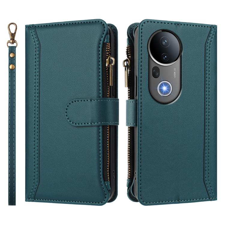 For vivo S20 Pro 5G Magnetic Closure 9 Card Slots Zipper Leather Case with Hand Strap
