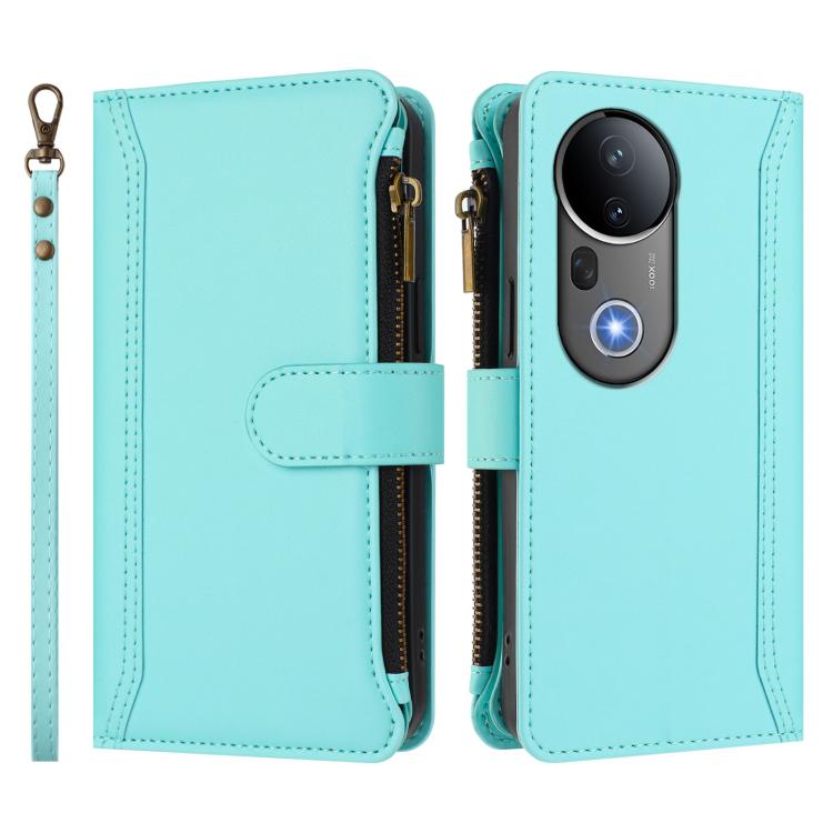 For vivo S20 Pro 5G Magnetic Closure 9 Card Slots Zipper Leather Case with Hand Strap