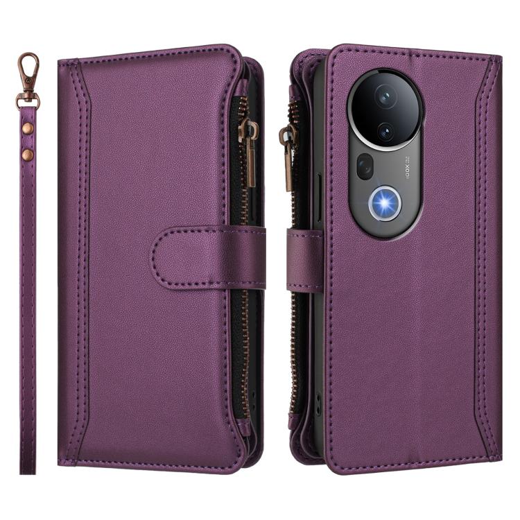 For vivo S20 Pro 5G Magnetic Closure 9 Card Slots Zipper Leather Case with Hand Strap
