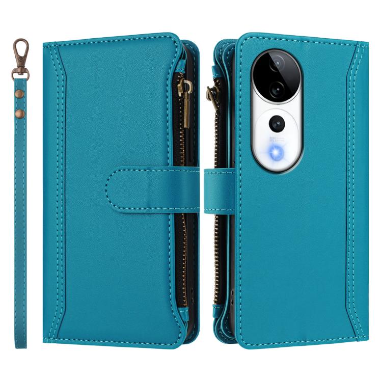 For vivo V40 5G Global / V40 Pro 5G Global Magnetic Closure 9 Card Slots Zipper Leather Case with Hand Strap
