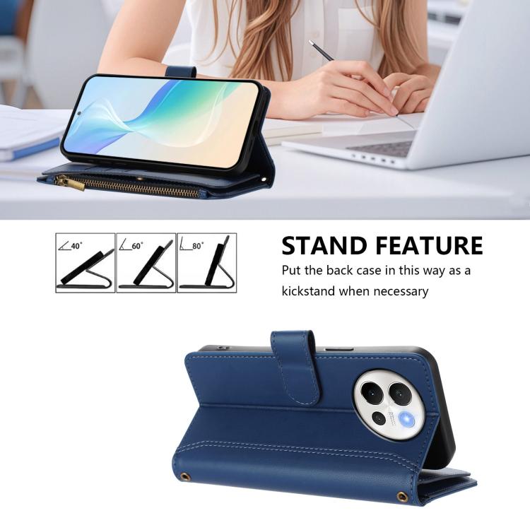 For vivo V40 Lite 5G Global / V30e 5G Global Magnetic Closure 9 Card Slots Zipper Leather Case with Hand Strap