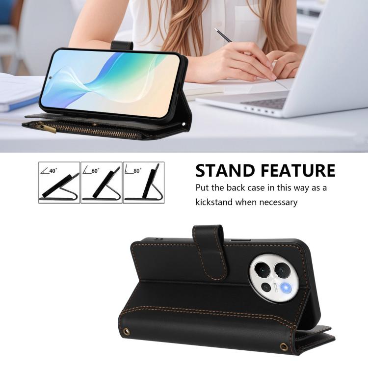 For vivo V40 Lite 5G Global / V30e 5G Global Magnetic Closure 9 Card Slots Zipper Leather Case with Hand Strap