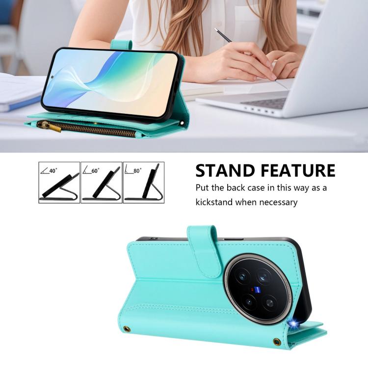 For vivo X200 Pro 5G Magnetic Closure 9 Card Slots Zipper Leather Case with Hand Strap
