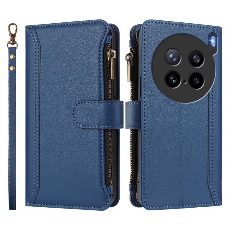 For vivo X200S 5G Magnetic Closure 9 Card Slots Zipper Leather Case with Hand Strap