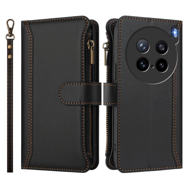For vivo X200S 5G Magnetic Closure 9 Card Slots Zipper Leather Case with Hand Strap