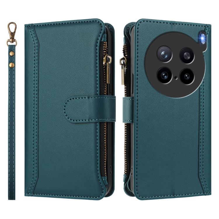 For vivo X200S 5G Magnetic Closure 9 Card Slots Zipper Leather Case with Hand Strap