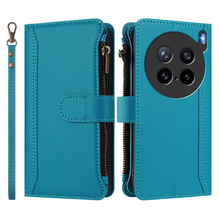 For vivo X200S 5G Magnetic Closure 9 Card Slots Zipper Leather Case with Hand Strap