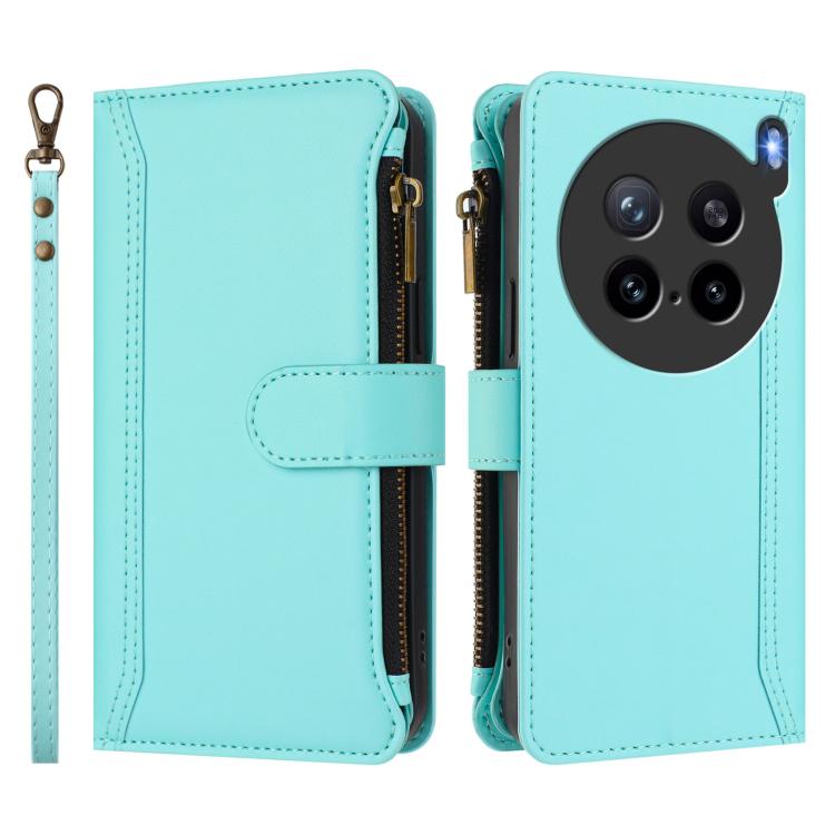 For vivo X200S 5G Magnetic Closure 9 Card Slots Zipper Leather Case with Hand Strap