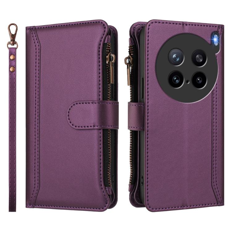 For vivo X200S 5G Magnetic Closure 9 Card Slots Zipper Leather Case with Hand Strap