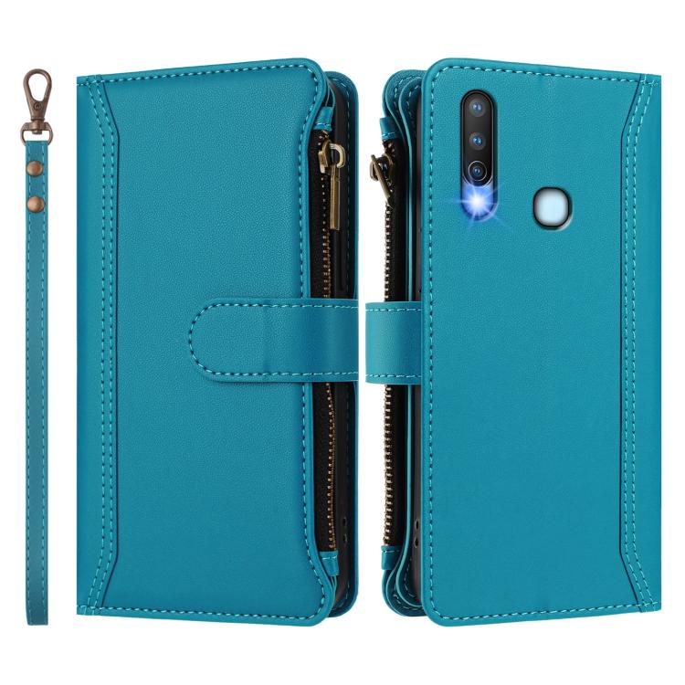 For vivo Y17 / Y15 / Y12 Global Magnetic Closure 9 Card Slots Zipper Leather Case with Hand Strap