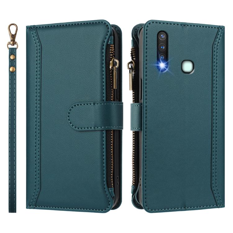 For vivo Y19 / U3 / Y5S / Z5i / U20 Magnetic Closure 9 Card Slots Zipper Leather Case with Hand Strap