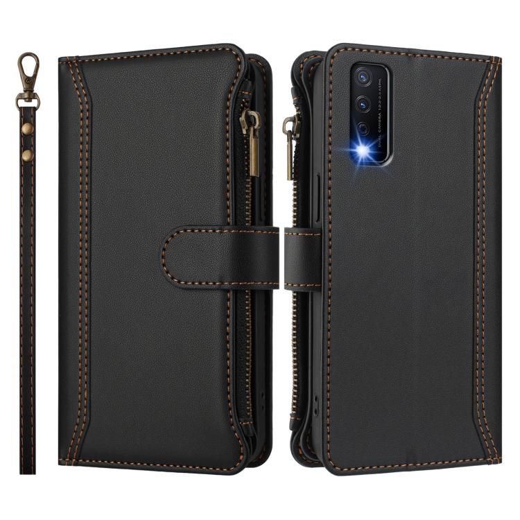 For vivo Y20 / Y20i / Y20S / Y11S Magnetic Closure 9 Card Slots Zipper Leather Case with Hand Strap