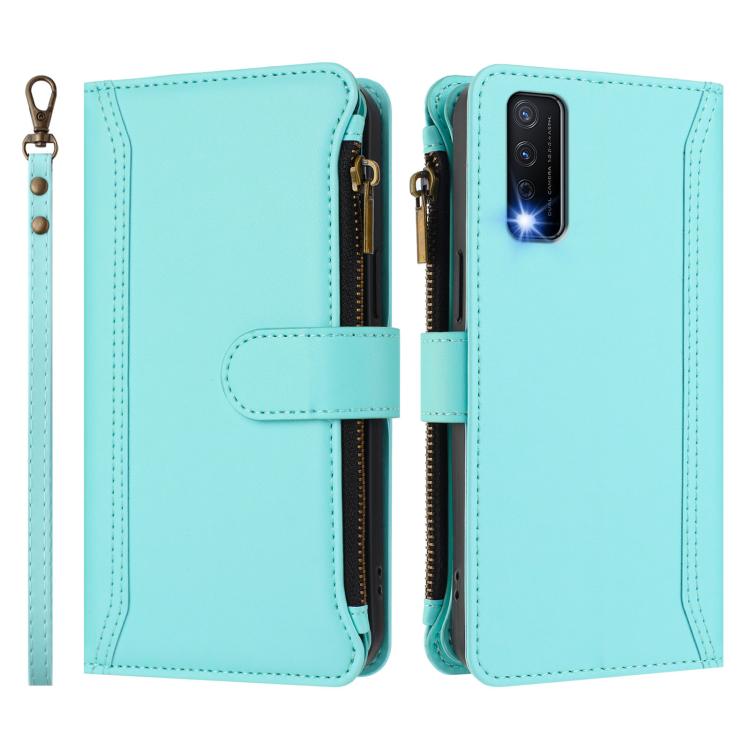 For vivo Y20 / Y20i / Y20S / Y11S Magnetic Closure 9 Card Slots Zipper Leather Case with Hand Strap