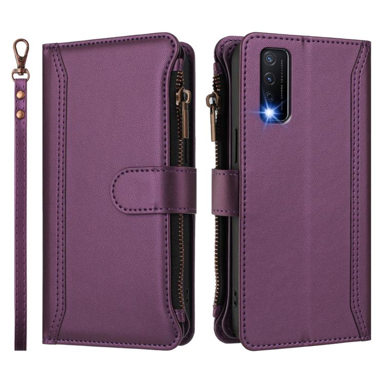 For vivo Y20 / Y20i / Y20S / Y11S Magnetic Closure 9 Card Slots Zipper Leather Case with Hand Strap