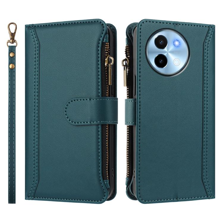 For vivo Y38 5G Global / T3X 5G Global Magnetic Closure 9 Card Slots Zipper Leather Case with Hand Strap