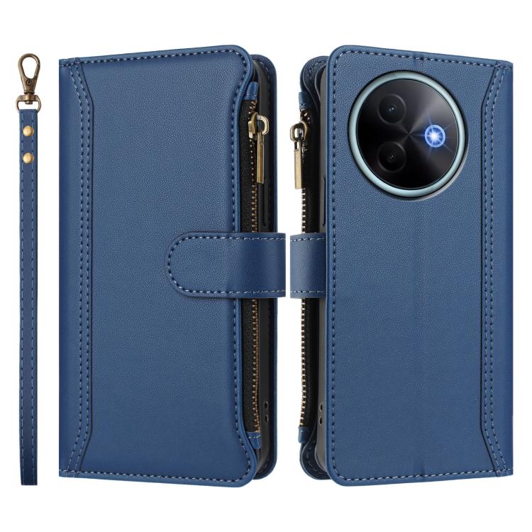 For vivo Y39 5G Global Magnetic Closure 9 Card Slots Zipper Leather Case with Hand Strap