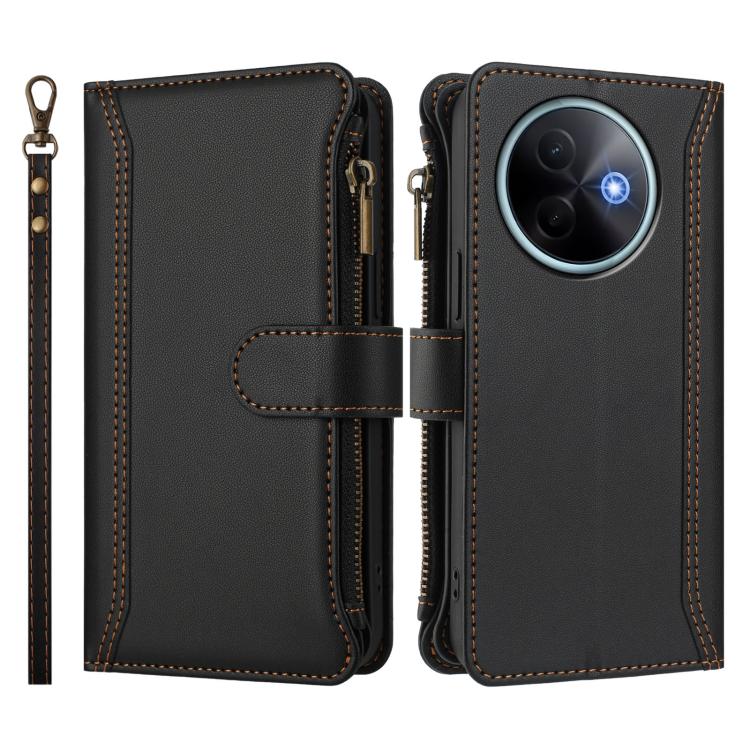 For vivo Y39 5G Global Magnetic Closure 9 Card Slots Zipper Leather Case with Hand Strap