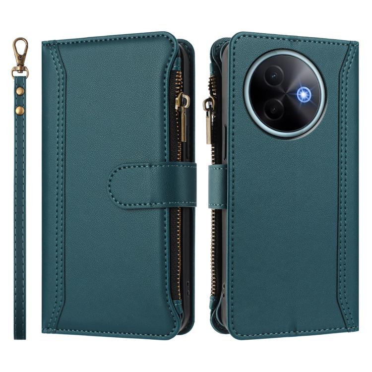 For vivo Y39 5G Global Magnetic Closure 9 Card Slots Zipper Leather Case with Hand Strap