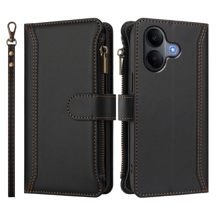 For vivo V60 Lite 5G Global Magnetic Closure 9 Card Slots Zipper Leather Case with Hand Strap