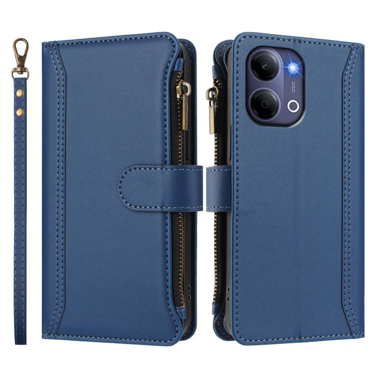 For vivo Y21 5G 2026 Global / Y05 4G Magnetic Closure 9 Card Slots Zipper Leather Case with Hand Strap