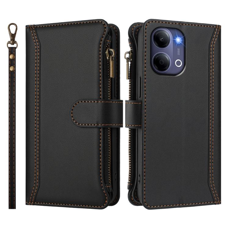 For vivo Y21 5G 2026 Global / Y05 4G Magnetic Closure 9 Card Slots Zipper Leather Case with Hand Strap