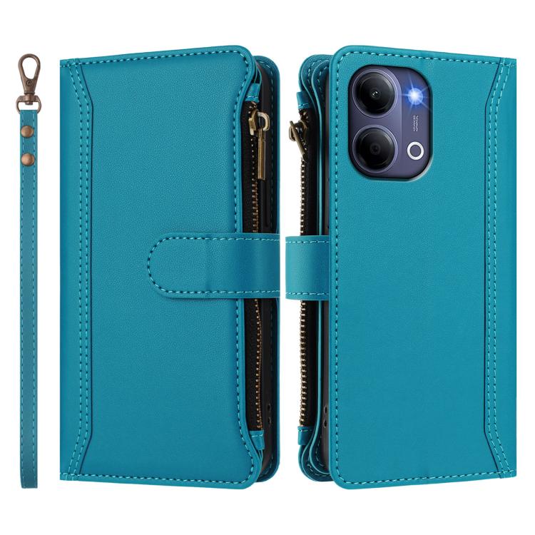For vivo Y21 5G 2026 Global / Y05 4G Magnetic Closure 9 Card Slots Zipper Leather Case with Hand Strap
