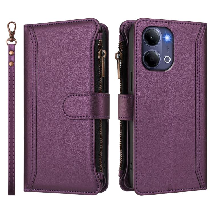 For vivo Y21 5G 2026 Global / Y05 4G Magnetic Closure 9 Card Slots Zipper Leather Case with Hand Strap