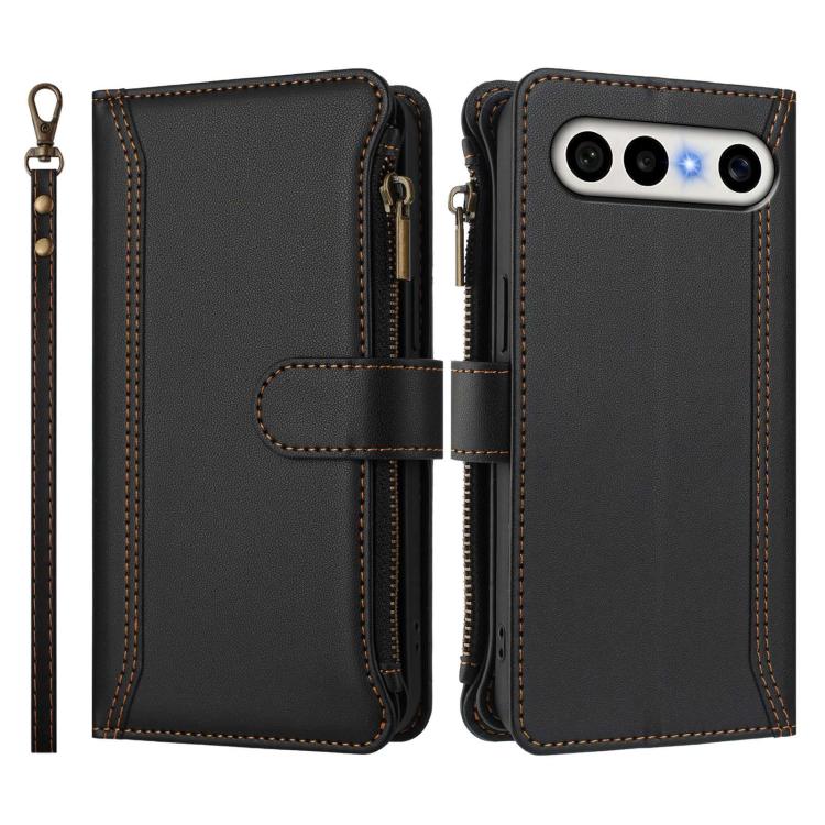 For vivo X300 FE 5G Zeiss/S50 Pro Mini 5G Magnetic Closure 9 Card Slots Zipper Leather Case with Hand Strap