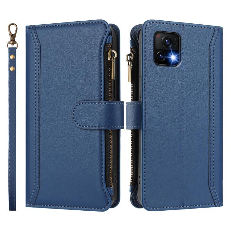 For vivo Y52S 5G / iQOO U3 / Y31S 5G Magnetic Closure 9 Card Slots Zipper Leather Case with Hand Strap